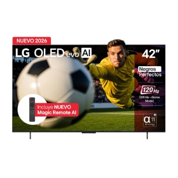 Vista frontal de TV LG 42" OLED evo AI C6 – Imagen perfecta para vivir cada Jugada OLED42C6PSA